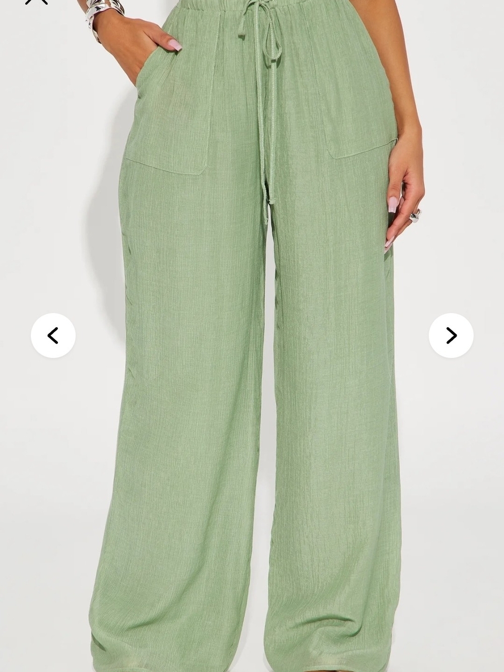 Fashion Nova Sage Green Wide Leg Drawstring Pants